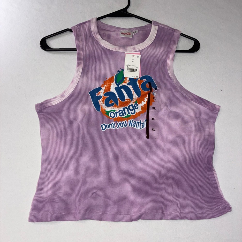 493 Y2K Fanta Coca-Cola Tank Top XL Purple Tie Dye Graphic Ribbed Sleeveless